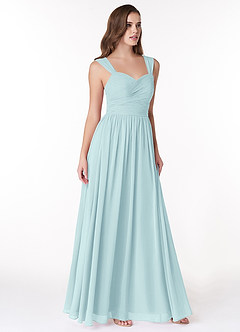Azazie Zapheira Bridesmaid Dresses Sea Glass A-Line Ruched Chiffon Dress image4