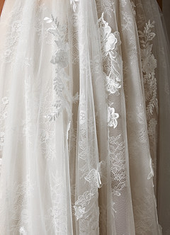 Azazie Monda Wedding Dresses Diamond White A-Line Lace Tulle Dress image9