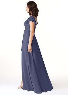 Azazie Omari Robes de demoiselle d'honneur Robe Trapèze en Mousseline de soie Bleu Orageux image3