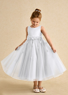 Azazie Lux Flower Girl Dresses White A-Line Beaded Tulle Dress image3
