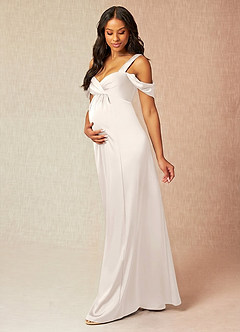 Azazie Rhea Maternity Bridesmaid Dresses A-Line Off-The-Shouler Pleated Stretch Satin Floor-Length Dress image3