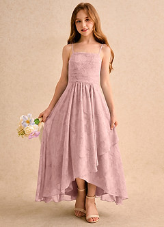 Azazie Twilight Girls Formal Robe Demoiselle D'honneur Fillette Robe Trapèze en Blumen-Burnout Plissé Rose Poudré image3