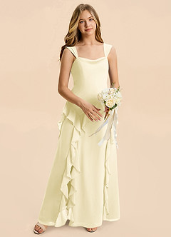 Azazie Sloane Junior Robe Trapèze en Mousseline de soie Encolure en Forme de Cœur Sorbet Citron image3