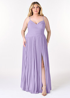 Azazie Vini Robes de demoiselle d'honneur Robe Trapèze en Mousseline de soie Col V plissé Lilas image7