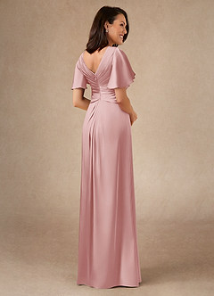 Azazie Emmeline Mère de la mariée Robes Robe Trapèze en Satin extensible Plissée Rose Poudré image2