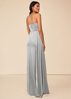 Azazie Maron Bridesmaid Dresses Silver A-Line One Shoulder Stretch Satin Dress image4