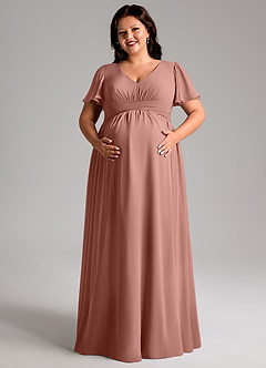 Azazie Verna Maternity Bridesmaid Dresses A-Line V-Neck Ruched Chiffon Floor-Length Dress image11