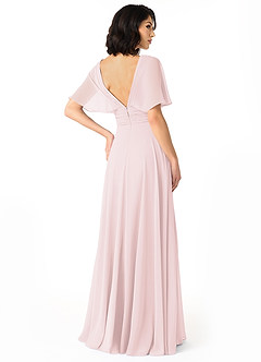 Azazie Pamela Bridesmaid Dresses Blushing Pink A-Line V-Neck Pleated Chiffon Dress image2