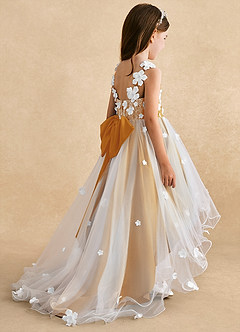 Azazie Celia Flower Girl Dresses Butterscotch A-Line Lace Tulle Dress image5