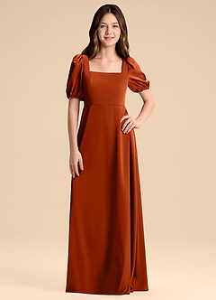 Azazie Briar Junior Paprika A-Line Bow Stretch Satin Dress image3