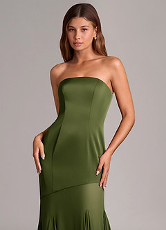 Azazie Uma Bridesmaid Dresses Olive Mermaid Strapless Chiffon Convertible Dress image2