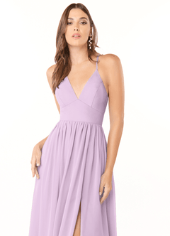 Azazie Aaida Bridesmaid Dresses Frosted Lilac A-Line Corset Chiffon Dress image5