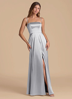 Azazie Wren 신부 들러리 드레스 A라인 스트랩리스 메탈릭 새틴 바닥 길이 드레스 image5