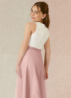 Azazie Albertine Junior Powder Pink A-Line Lace Chiffon Dress image6