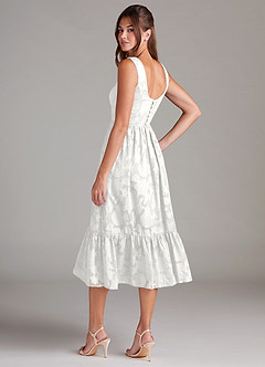 Azazie Alissa Bridesmaid Dresses White A-Line with Pockets Floral Burnout Dress image7