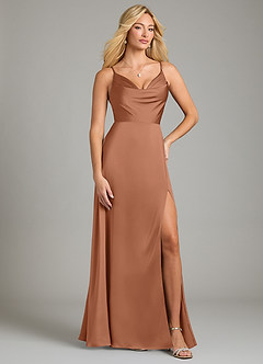 Azazie Sarella Vestidos de damas de honor Vestido de Bronceador de Satén Elástico de Corte en A con Plisado image1