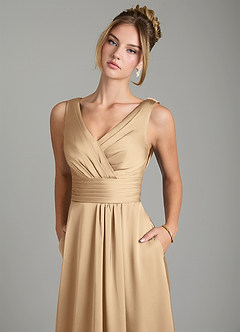 Azazie Karina Robes de demoiselle d'honneur Robe Trapèze en Satin extensible Plissée Champagne image7
