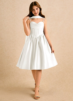 Azazie Shona Girls Formal Final Sale Ivory A-Line Sweetheart Neckline Matte Satin Dress image6