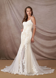 Azazie Saskia Abiti da Sposa Abito Sirena in Tulle Lustrini Bianco Diamante Champagne image3