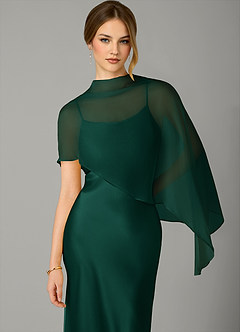 Azazie Jaleesa Bridesmaid Dresses Emerald A-Line High Neck Stretch Satin Dress image2