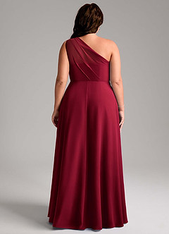 Azazie Phaedra Bridesmaid Dresses Burgundy A-Line One Shoulder Chiffon Dress image2