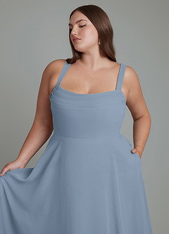 Azazie Shaude Bridesmaid Dresses Dusty Blue A-Line Pleated Chiffon Dress image11