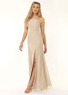 Azazie Rue Robes de demoiselle d'honneur Robe Trapèze en Mousseline de soie Dos nu Champagne image4
