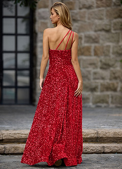 Opulent Red Velvet Sequins Prom Dress image2