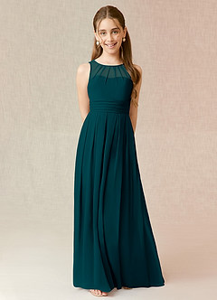 Azazie Bibiane Junior Pine A-Line Pleated Chiffon Dress image2