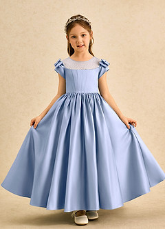 Azazie Toffee Abiti da Ragazza di Fiori Abito Stile Principessa in Raso Opaco Fiocco Ghiaccio image2