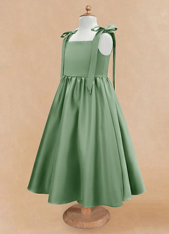 Azazie Chelsie Robe Demoiselle D'honneur Fillette Robe Trapèze en Mat Satiné Arc Matcha image7