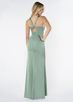 Azazie Mero Bridesmaid Dresses Agave Mermaid Pleated Stretch Satin Dress image3