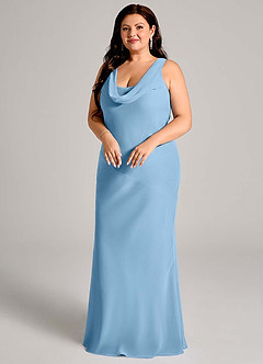 Azazie Rylina Bridesmaid Dresses Steel Blue Mermaid Pleated Chiffon Dress image9