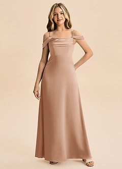 Azazie Lettie Junior A-Line Off-Shoulder Stræk satin Gulv-længde Junior brudepige Kjole image4