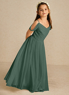 Azazie Chelle Flower Girl Dresses Sea Moss A-Line Pleated Chiffon Dress image5