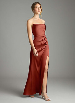 Azazie Leonis Bridesmaid Dresses Terracotta Mermaid Pleated Stretch Satin Convertible Dress image6