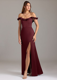 Azazie Callie Robes de demoiselle d'honneur Robe Trapèze Convertible en Satin extensible Rayé Cabernet image5