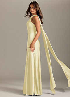 Azazie Kinsley Vestidos de damas de honor Vestido de Sorbete De Limón de Satén Elástico de Corte Sirena con Corte Lateral image4