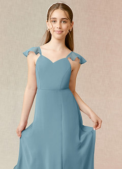 Azazie Everett Junior Moody Blue A-Line Chiffon Dress image5