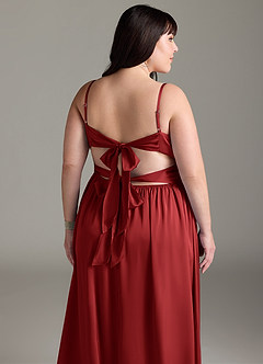 Azazie Zeya Bridesmaid Dresses Pomegranate A-Line Pleated Stretch Satin Dress image15