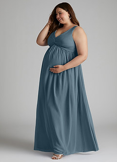 Azazie Yetta Maternity Bridesmaid Dresses A-Line V-Neck Gathered Chiffon Floor-Length Dress image10