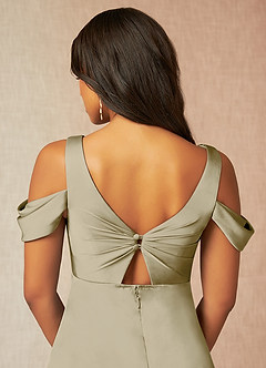 Azazie Rhea vestidos de dama de honor de maternidad Vestido de Corte En A Off The Shoulder Plisado Hasta el suelo Satén Elástico image7
