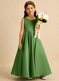 Azazie Pepper Flower Girl Dresses Basil A-Line Pleated Matte Satin Dress image6