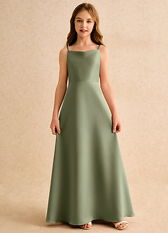 Azazie Joella Girls Formal Flower Girl Dresses Pistachio A-Line Pleated Matte Satin Dress image5