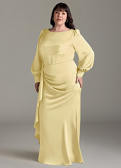 Azazie Raye Bridesmaid Dresses Lemon Sorbet Mermaid Long Sleeve Stretch Satin Dress image10