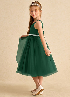 Azazie Firefly Blumenmädchenkleider A-Linie Schleifen Matte Satin Kleid Dunkelgrün image4
