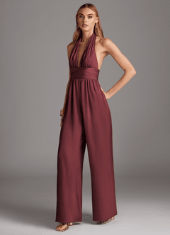 Azazie Oli Robes de demoiselle d'honneur Combinaison en Satin extensible Plissée Merlot image4
