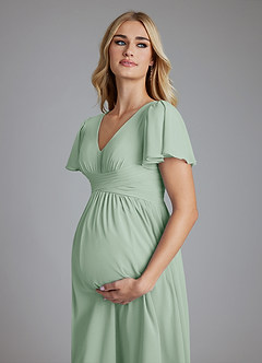 Azazie Verna Maternity Bridesmaid Dresses A-Line V-Neck Ruched Chiffon Floor-Length Dress image5