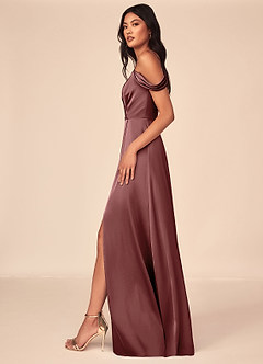 Azazie Ocean Bridesmaid Dresses Amethyst A-Line V-Neck Pleated Stretch Satin Dress image3