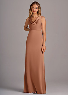 Azazie Wrenlee Bridesmaid Dresses Bronzer A-Line Stretch Satin Dress image6
